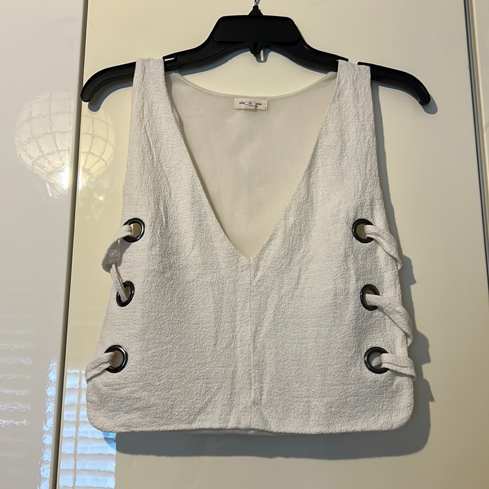 Urban Outfitters White Textured Lace-Up Crop Top